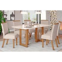Sala de Jantar Completa Yara c/ Tampo Madeirado c/ Vidro Reto 160x90cm e 6 Cadeiras Malu Nature/Veludo Light Linho - Henn Sala de Jantar Completa Yara c/ Tampo Madeirado c/ Vidro Reto 160x90cm e 6 Cadeiras Malu Nature/Veludo Light Linho - Henn