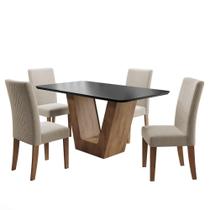 Sala de Jantar Conjunto Mesa e 4 Cadeiras em Suede Dobuê Moscou 78x90x135cm Sala de Jantar Conjunto Mesa e 4 Cadeiras em Suede Dobuê Moscou 78x90x135cm