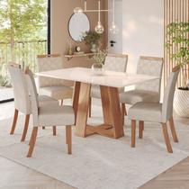 Sala de Jantar Hebe Mesa 160 cm Canto Reto 6 Cadeiras Espresso Móveis Off White/Nature/Linho Sala de Jantar Hebe Mesa 160 cm Canto Reto 6 Cadeiras Espresso Móveis Off White/Nature/Linho