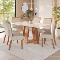 Sala de Jantar Hebe Mesa 160 Cm Canto Reto com Vidro 6 Cadeiras Espresso Móveis
