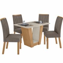 Sala de Jantar Lopas Apogeu largura de 120 cm com 4 cadeiras estofadas Amendoa Clean OFF White Sala de Jantar Lopas Apogeu largura de 120 cm com 4 cadeiras estofadas Amendoa Clean OFF White