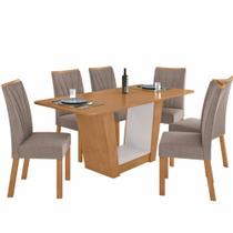 Sala de Jantar Lopas Apogeu largura de 170 cm com 6 cadeiras estofadas Amendoa Clean Sala de Jantar Lopas Apogeu largura de 170 cm com 6 cadeiras estofadas Amendoa Clean