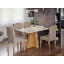 Sala de Jantar Maite 130cm com 4 Cadeiras Nicole nature/off nature/linho bege