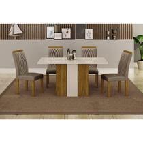 Sala de Jantar Mesa 120cm 4 Cadeiras Doha Marrom/Freijó/Off Sala de Jantar Mesa 120cm 4 Cadeiras Doha Marrom/Freijó/Off