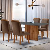 Sala De Jantar Mesa 120cm Mdf Canto Reto Com 4 Cadeira