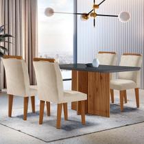 Sala De Jantar Mesa 120cm Mdf Vidro Canto Copo 4 Cadeiras