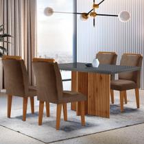 Sala De Jantar Mesa 120cm Mdf Vidro Canto Reto 4 Cadeiras