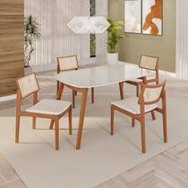 Sala de Jantar Mesa 135x76cm Tampo em Mdf com Vidro 4 Cadeiras em Linho Ceci Yescasa Sala de Jantar Mesa 135x76cm Tampo em Mdf com Vidro 4 Cadeiras em Linho Ceci Yescasa