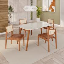 Sala de Jantar Mesa 135x76cm Tampo em MDF com Vidro 4 Cadeiras em material sintético Ceci Yescasa Marrom/Marromissimo/Laca/Off White