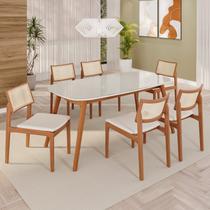 Sala de Jantar Mesa 160x76cm Tampo em Mdf com Vidro 6 Cadeiras em Linho Ceci Yescasa Sala de Jantar Mesa 160x76cm Tampo em Mdf com Vidro 6 Cadeiras em Linho Ceci Yescasa