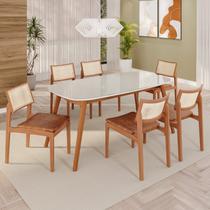 Sala de Jantar Mesa 160x76cm Tampo em Mdf com Vidro 6 Cadeiras em material sintético Ceci Yescasa Sala de Jantar Mesa 160x76cm Tampo em Mdf com Vidro 6 Cadeiras em material sintético Ceci Yescasa