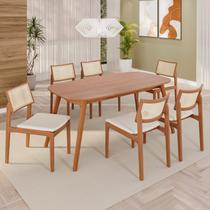 Sala de Jantar Mesa 160x76cm Tampo Laminado com 6 Cadeiras em Linho Ceci Yescasa Sala de Jantar Mesa 160x76cm Tampo Laminado com 6 Cadeiras em Linho Ceci Yescasa