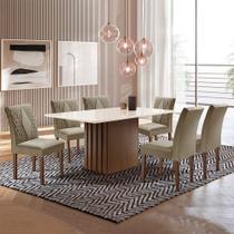 Sala de Jantar Mesa 170x90cm Chocolate/off White com 6 Cadeiras Elis Estofadas Suede - Marrom