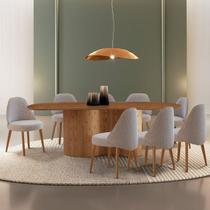 Sala de Jantar Mesa 220cm Tampo Laminado Orgânico 8 Cadeiras Ester Madeira Maciça Marrom/Brisa/Imbui