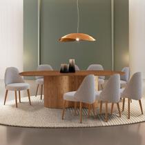 Sala de Jantar Mesa 220cm Tampo Laminado Orgânico 8 Cadeiras Ester Madeira Maciça