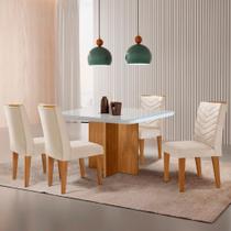 Sala de Jantar Mesa 90cm Olímpia em MDF com Vidro Canto Copo 4 Cadeiras Liz Moderna Mobilia Sala de Jantar Mesa 90cm Olímpia em MDF com Vidro Canto Copo 4 Cadeiras Liz Moderna Mobilia