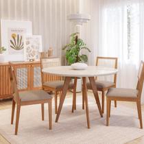 Sala de Jantar Mesa Acerola Redonda 109cm com Vidro e 4 Cadeiras Palmas Sala de Jantar Mesa Acerola Redonda 109cm com Vidro e 4 Cadeiras Palmas
