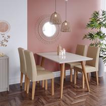 Sala de Jantar Mesa Adele 130x80 cm e 4 Cadeiras Maia Madeira/Off White/Gengibre
