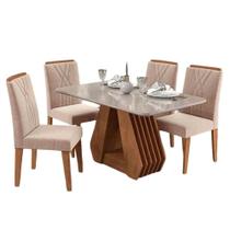 Sala De Jantar Mesa Agata 130x80 Vidro Off White 4 Cadeiras Nicole Cinamomo Estofada Nude