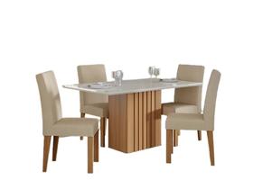 Sala De Jantar Mesa Ana 130x80 Vidro Off White 4 Cadeiras Maia Estofada Cinamomo