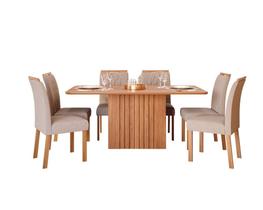 Sala De Jantar Mesa Ana 180x90 Laminado 6 Cadeiras Juliana Estofada Madeira Maciça Cinamomo