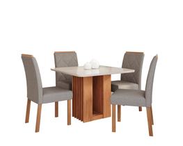 Sala De Jantar Mesa Ariela 95x95 Vidro Off White 4 Cadeiras Fernanda Estofada Madeira Maciça Cinamomo