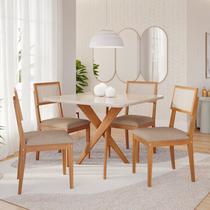 Sala de Jantar Mesa Cacau 95x77cm com Vidro e 4 Cadeiras Encanto Marrom/Off White/Bege/Cinamomo