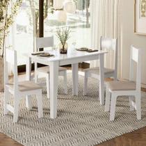 Sala de Jantar Mesa com 4 Cadeiras Assento Delta Branco/Savana