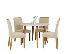Sala De Jantar Mesa Dani 110cm Vidro Off White 4 Cadeiras Fernanda Estofada Madeira Maciça Cinamomo