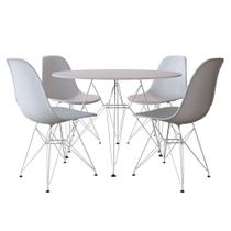 Sala de Jantar Mesa Eames Redonda Vidro 90cm Base Ferro Branco com 4 Cadeiras Brancas Sala de Jantar Mesa Eames Redonda Vidro 90cm Base Ferro Branco com 4 Cadeiras Brancas