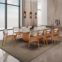 Sala De Jantar Mesa Ellis Com 8 Cadeiras Eva Premium Star Caramelo Off White Imbuia Nat