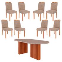 Sala de Jantar Mesa Ester Oval 210 com 8 Cadeiras Paola Wood Cinamomo/Off White/Madeira/Linho Bege Sala de Jantar Mesa Ester Oval 210 com 8 Cadeiras Paola Wood Cinamomo/Off White/Madeira/Linho Bege