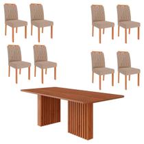 Sala de Jantar Mesa Ester Retangular 210 com 8 Cadeiras Paola Wood Cinamomo/Cinamomo/Madeira/Linho Bege