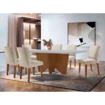 Sala de Jantar Mesa Evora 180 Mdf Canto Reto com 6 Cadeiras Grecia Rufato