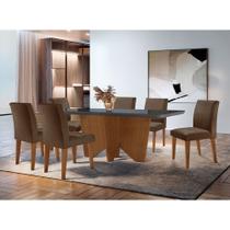 Sala de Jantar Mesa Evora 180 Mdf Vidro Canto Copo com 6 Cadeiras Grecia Rufato