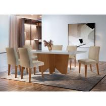 Sala de Jantar Mesa Evora 180 Mdf Vidro Canto Reto com 6 Cadeiras Grecia Rufato