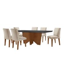 Sala De Jantar Mesa Evora Canto Reto Com 6 Cadeiras Grecia Rufato Veludo Creme Grafite E Imbuia Sala De Jantar Mesa Evora Canto Reto Com 6 Cadeiras Grecia Rufato Veludo Creme Grafite E Imbuia