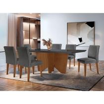 Sala De Jantar Mesa Evora Com 6 Cad Grecia Grafite/Imbuia
