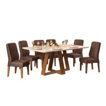 Sala de Jantar Mesa Flora Freijó/Off White c/ 6 Cadeiras Lis Freijó/Moca - FdECOR