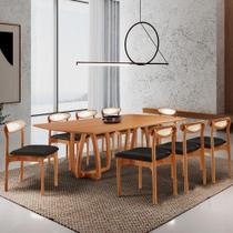 Sala De Jantar Mesa Flora Tampo Laminado Barril 8 Cadeiras Linho Preto/imbuia Nat/cinam. Imbuia