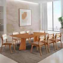 Sala de Jantar Mesa Florida 220cm Tampo Laminado Barril e 8 Cadeiras Eva Premium Moderna Mobília Sala de Jantar Mesa Florida 220cm Tampo Laminado Barril e 8 Cadeiras Eva Premium Moderna Mobília
