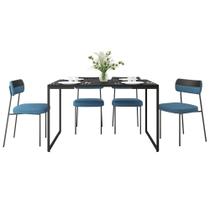 Sala de Jantar Mesa Indy 160cm 4 Cadeiras Milli F02 Azul/Preto - Mpozenato