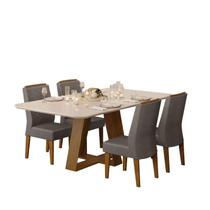 Sala de Jantar Mesa Kiara Freijó/Off White c/ 4 Cadeiras Lidia Freijó/Lunar - DJ Móveis Sala de Jantar Mesa Kiara Freijó/Off White c/ 4 Cadeiras Lidia Freijó/Lunar - DJ Móveis