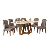 Sala de Jantar Mesa Kiara Freijó/Off White c/ 6 Cadeiras Lidia Freijó/Lunar - DJ Móveis Sala de Jantar Mesa Kiara Freijó/Off White c/ 6 Cadeiras Lidia Freijó/Lunar - DJ Móveis