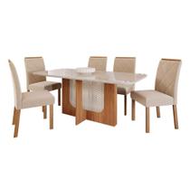 Sala de Jantar Mesa Louise 1,80 com 6 Cadeiras Fernanda Wood Cinamomo/Off/Mad/Nude Sala de Jantar Mesa Louise 1,80 com 6 Cadeiras Fernanda Wood Cinamomo/Off/Mad/Nude