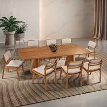 Sala de Jantar Mesa Noronha 220cm Madeira Tampo Barril Laminado com 8 cadeiras Eva - Moderna Mobilia