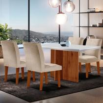 Sala de Jantar Mesa Olimpia 120 MDF Canto Copo com 4 Cadeiras Grecia