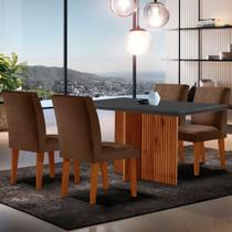 Sala de Jantar Mesa Olimpia 120 MDF Canto Reto com 4 Cadeiras Grecia