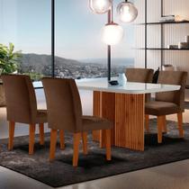 Sala de Jantar Mesa Olimpia 120 MDF Vidro Canto Copo com 4 Cadeiras Grecia - Moderna