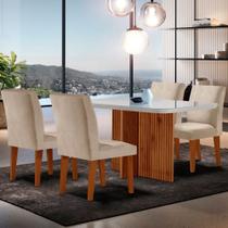 Sala de Jantar Mesa Olimpia 120 MDF Vidro Canto Copo com 4 Cadeiras Grecia - Moderna